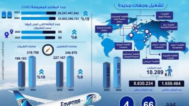 بالانفوجراف...  مقارنه أداء شركه مصر للطيران في عام ٢٠٢٤ مقارنه بعام ٢٠٢٣ 1